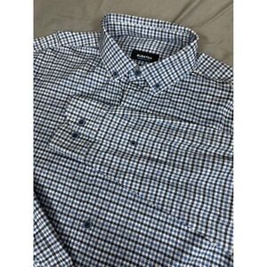Bugatchi OoohCotton Tech Mens M Blue White Gingham Check L/S Button Down‎ Shirt